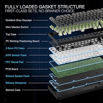 Redragon K707 PRO GB 80% Wireless Gasket RGB Gaming Keyboard, 3-Modes Gradient TKL Mechanical Keyboard w/Hot-Swap Socket, PBT Round Keycaps & 5-Layer Noise Dampening, Custom Linear Switch