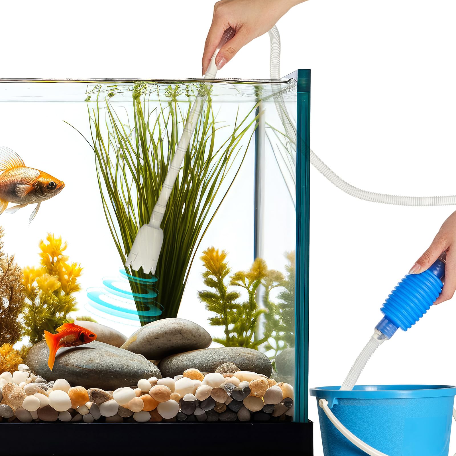 El kit de herramientas de limpieza para peceras de acuario incluye 1 cepillo limpiador magnético de vidrio, 1 juego 5 en 1 y limpiador de grava para peceras y aspiradora de sifón, 1 juego de