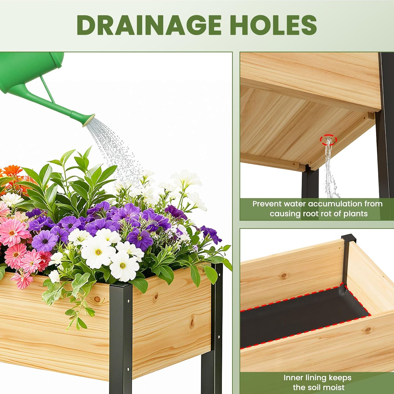 SUNYRISY Wooden Raised Garden Bed Outdoor with Metal Legs for Gardening, 45.6" L x 23.6" W x 31.5" H Elevated Planter Garden Box Raised Bed for Vegetable Flower Herb