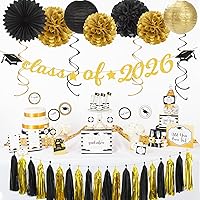Vista 4 de Black Gold Graduation Party-Decorations Garland - 36pcs Congrats Grad Class 2026 Banner,Hat Hanging Streamers,College High School Congratulations