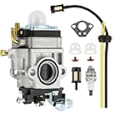 2-Stroke Carburetor Kit, Replacement for 43cc 47cc 49cc 50cc 52cc Engines, Compatible with Tillers, Auger, Mini Pocket Bikes, ATVs, Quads; Includes Fuel Line, Primer Bulbs, Gasket & Spark Plug