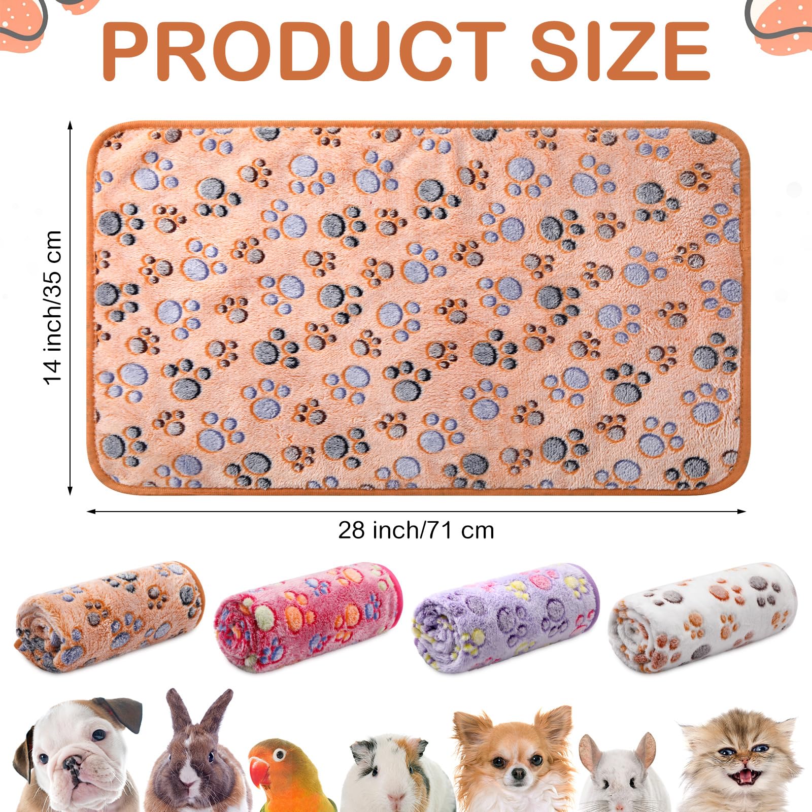 Tudomro Juego de 8 mantas absorbentes y lavables de forro polar de animales, impermeables, reutilizables, para orina de mascotas, para chinchilla, hámster, hurón (pata, 14 x 28 pulgadas)