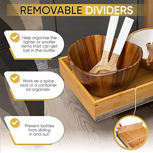 Miniatura 10 de Fabsome Organizador de cajones de armario extraíble para cocina, organizador deslizante de madera de bambú, estante deslizante para despensa,