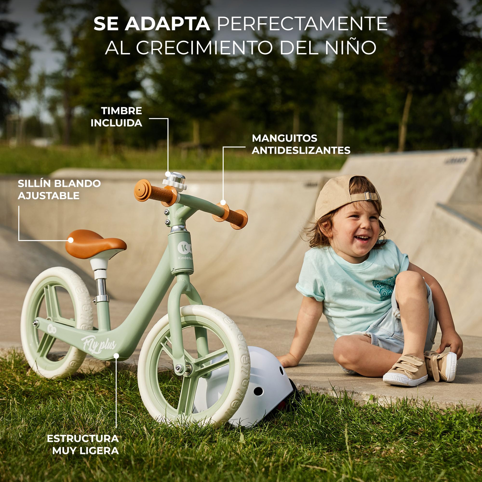 Kinderkraft Fly Plus 2 Bicicleta sin Pedales, Bicicleta Niño 2 años, Bicicleta 2 Ruedas, Bicicleta de Equilibrio, Sillín Ajustable, con Accesorios, con Freno, Ruedas Grandes, 35 kg, Azul