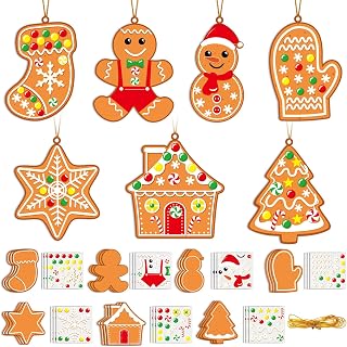 Lonfliness 35PCS Christmas Craft Kits Make Your Own Gingerbread Crafts DIY Stickers Christmas Decorations Gingerbread Man Snowman Cookies Crafts Ornament for Xmas Holiday Party Favor
