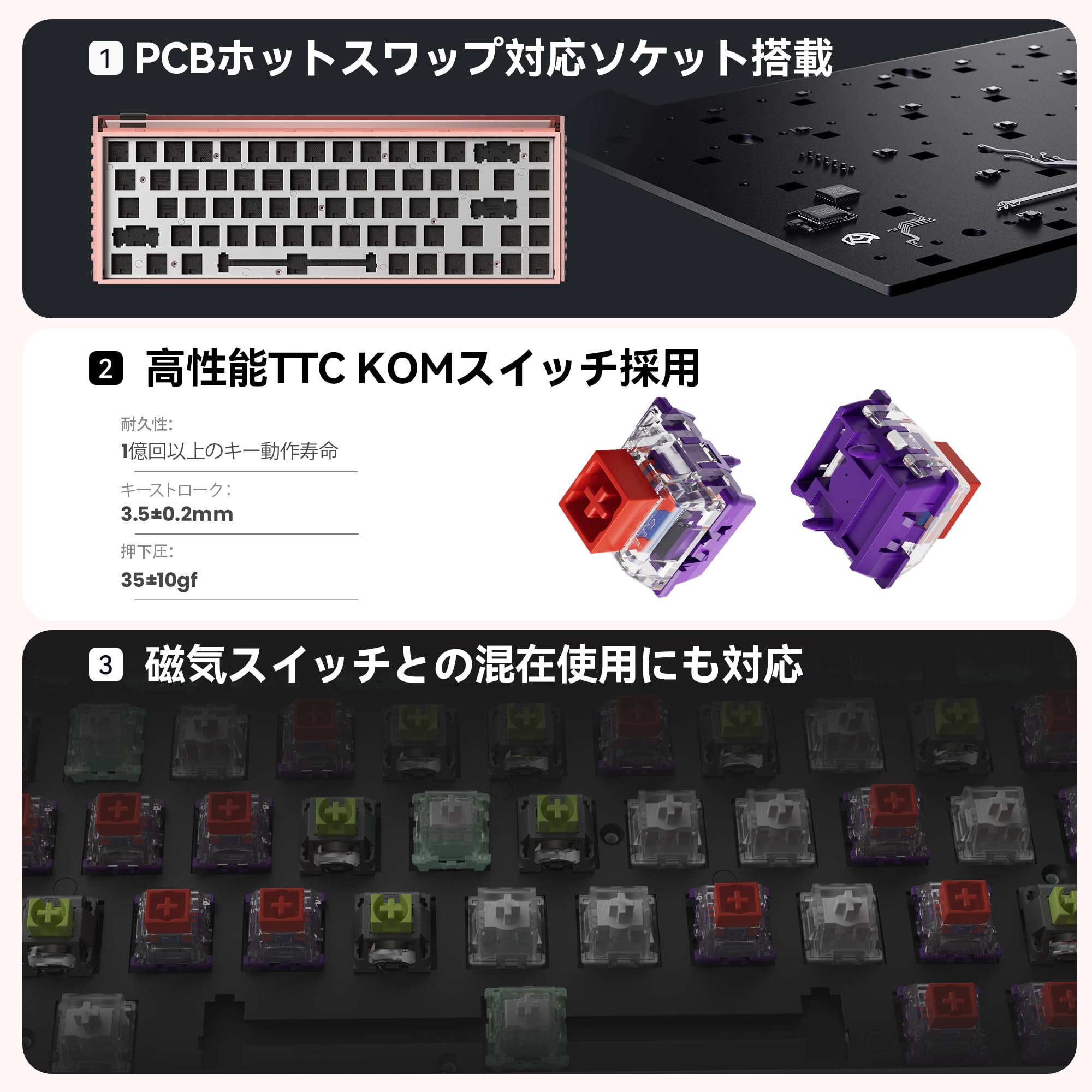Amazon | MelGeek MADE68 Pro 有線キーボード、US英語配列、ホール効果