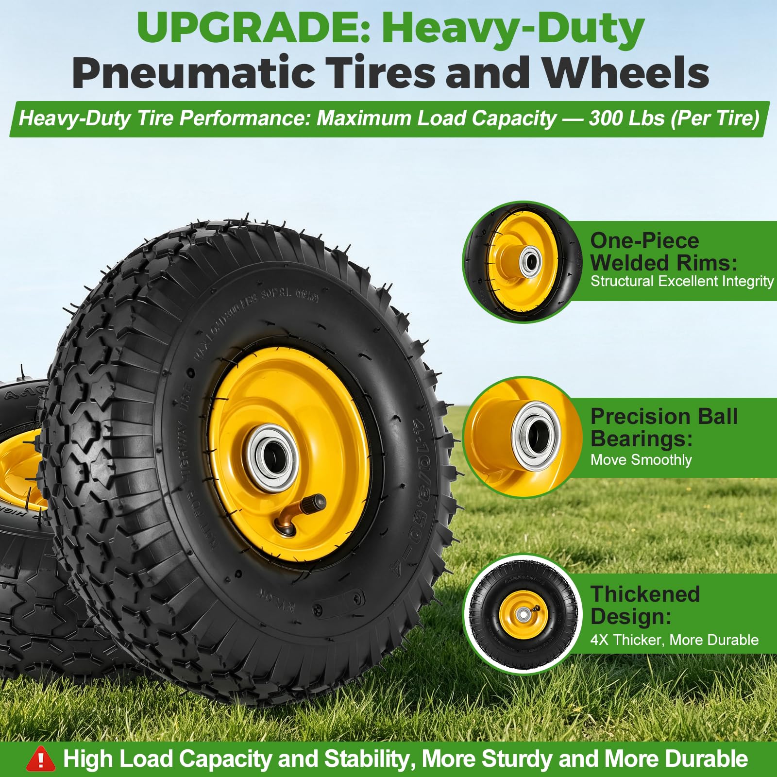 RRQ (2 Pack) 10" Pneumatic Tires, 4.10/3.50-4" Tire and Wheel (Yellow) — Amazon image 4