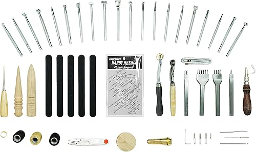 Miniatura 4 de VViViD Kit de herramientas y suministros de trabajo de cuero de 59 piezas con caja de herramientas, punzón de punta, biselador de bordes, hilos de
