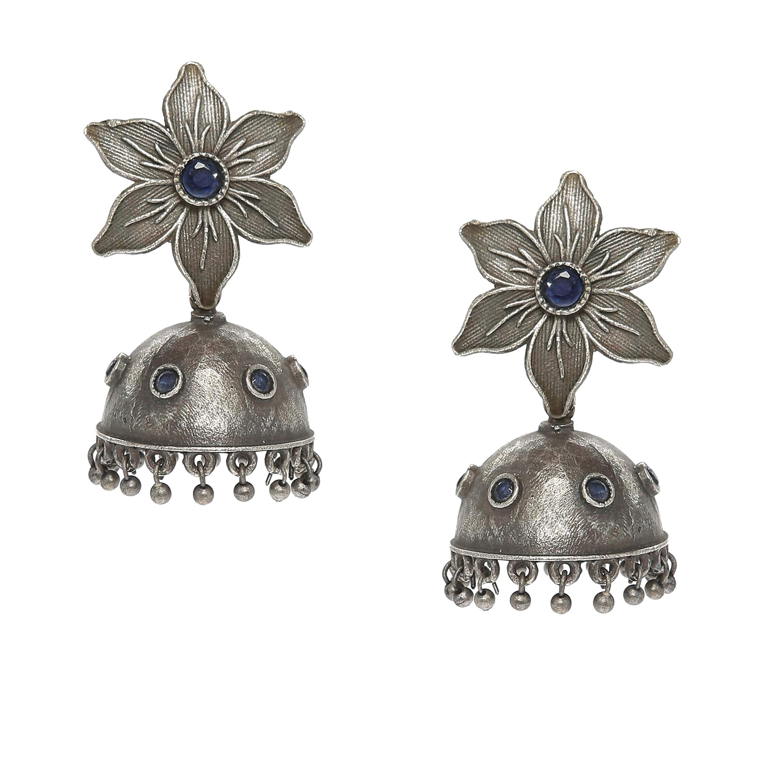 El Regalo Indian Traditional Ethnic Bollywood Style Floral Jhumka Earrings for Women & Girls in Antique Oxidized Silver Finish (Royal Blue) (B083RWYDWC) Amazon Price History, Amazon Price Tracker