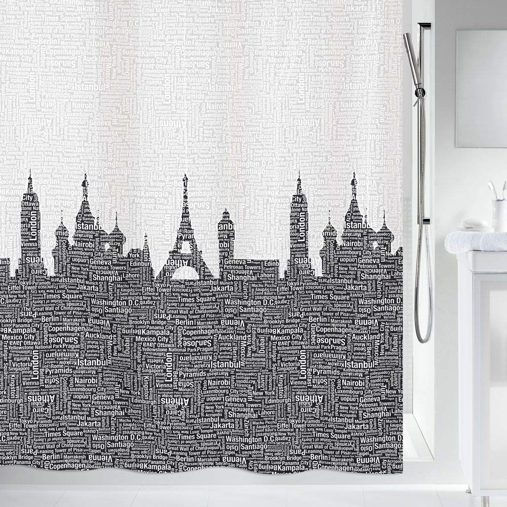 Spirella Urban Textile Shower Curtain 240 x 180 cm Black, W 70.9" x L 94.5" (1 Panels)