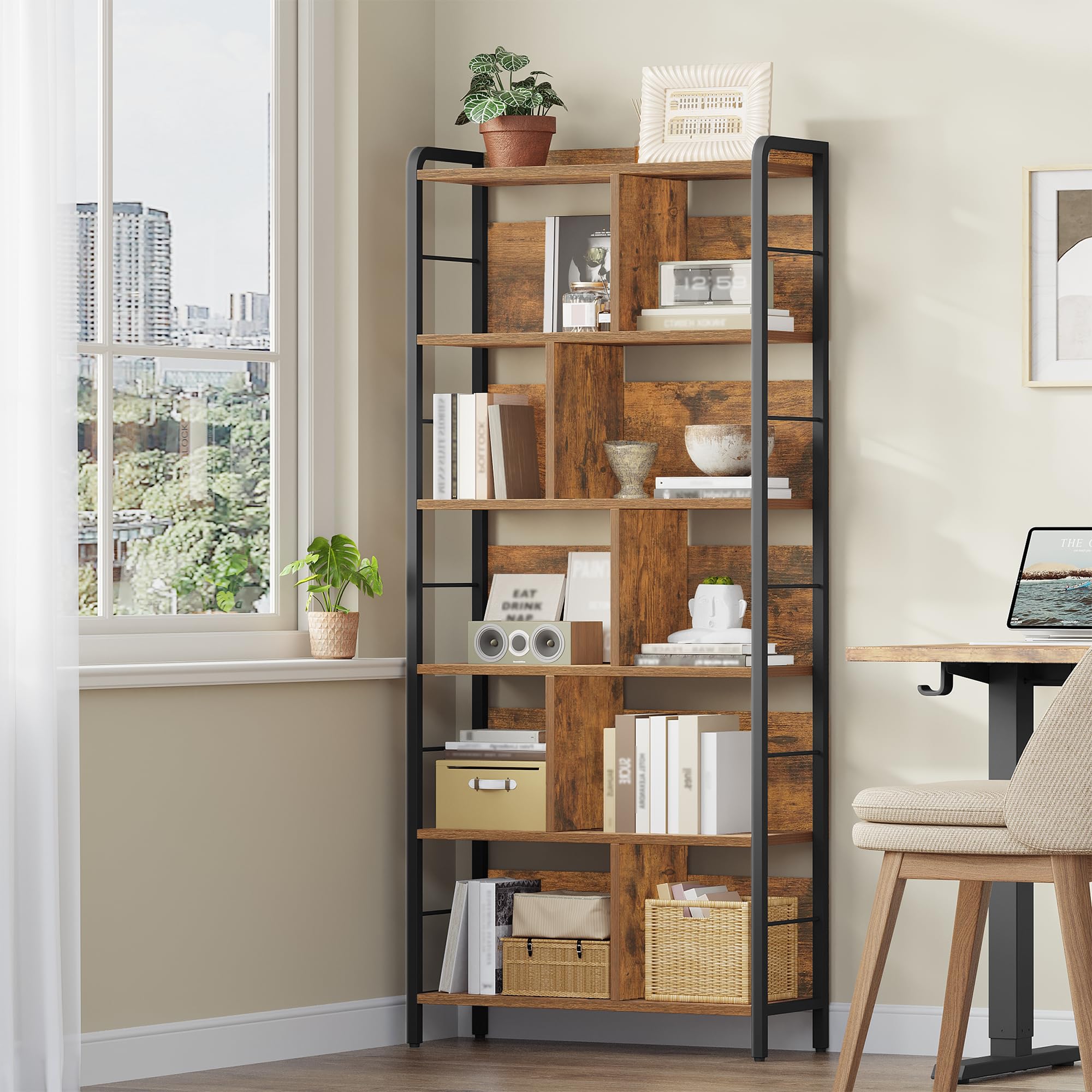 HEXCELEN Bibliothèque avec 6 Niveaux 30 x 80 x 186 cm Brun Rustique