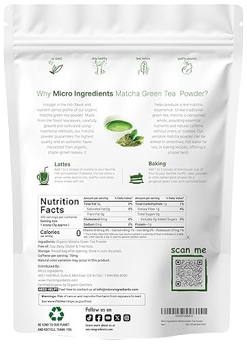 Miniatura 9 de Micro Ingredients Polvo de té verde matcha orgánico, primera cosecha, grado culinario de Japón, 100% puro y sin sabor, ideal para té, café con leche