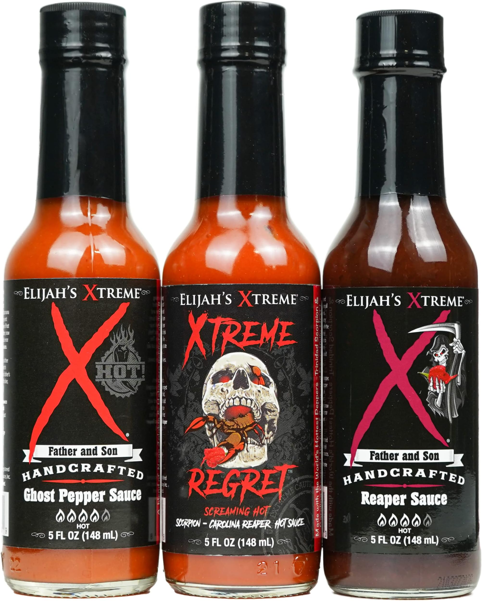 Trio Hottest Hot Sauce Gift Sets Includes Xtreme Regret Carolina Reaper Hot Sauce, Ghost Pepper Sauce & Sweet Reaper Hot Sauces
