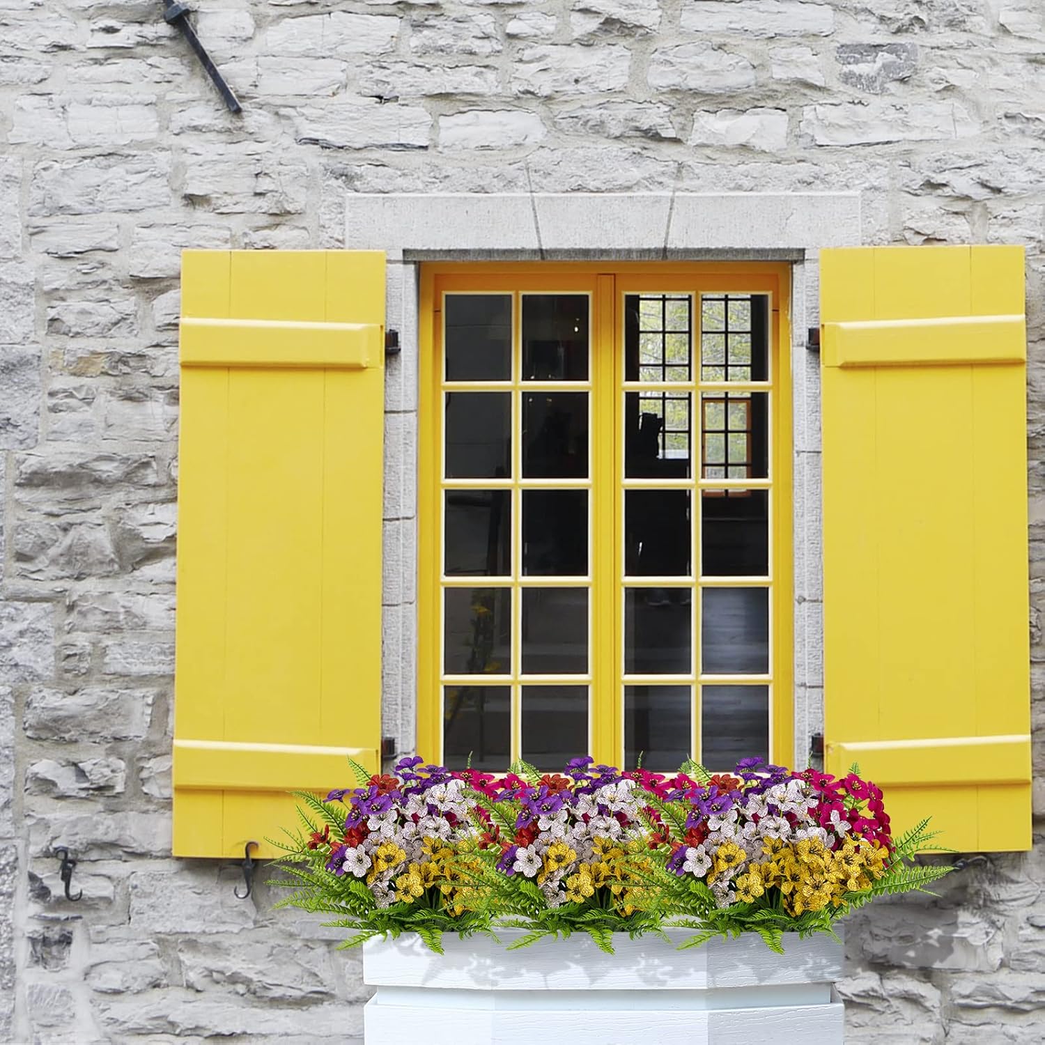 Ximiloor 12 Bundles Outdoor Artificial Flowers UV Resistant No Fade Fake Plants Faux Plastic Shrubs Porch Window Box Garden Decorating（Mixed Color） : Home & Kitchen