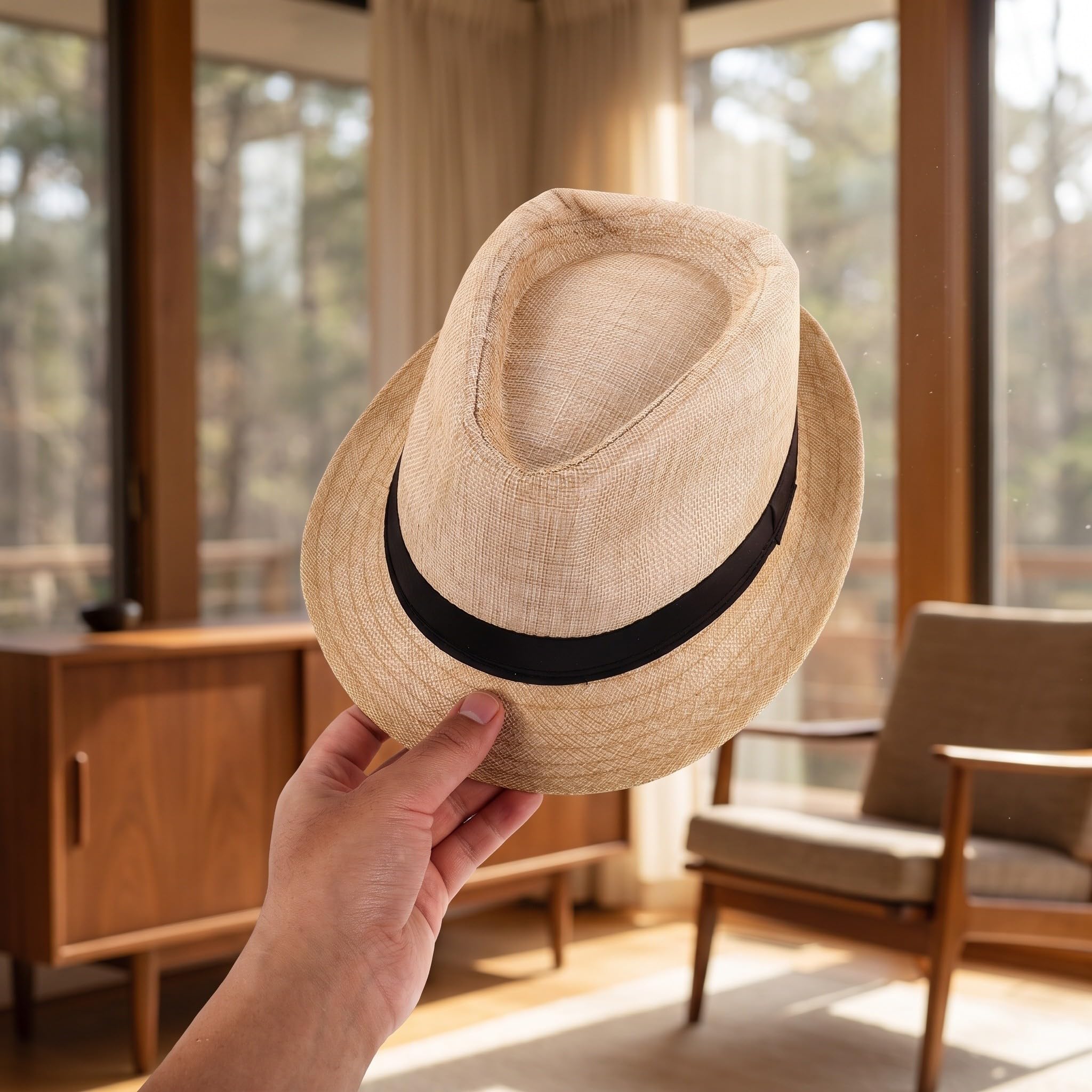 Lurrose 12 pezzi Cappello da sole Fedora Panama da spiaggia con corta arrotolabile in juta traspirante | Accessori per costume anni '20 da uomo per donna, viaggi estivi, giardinaggio, vacanze