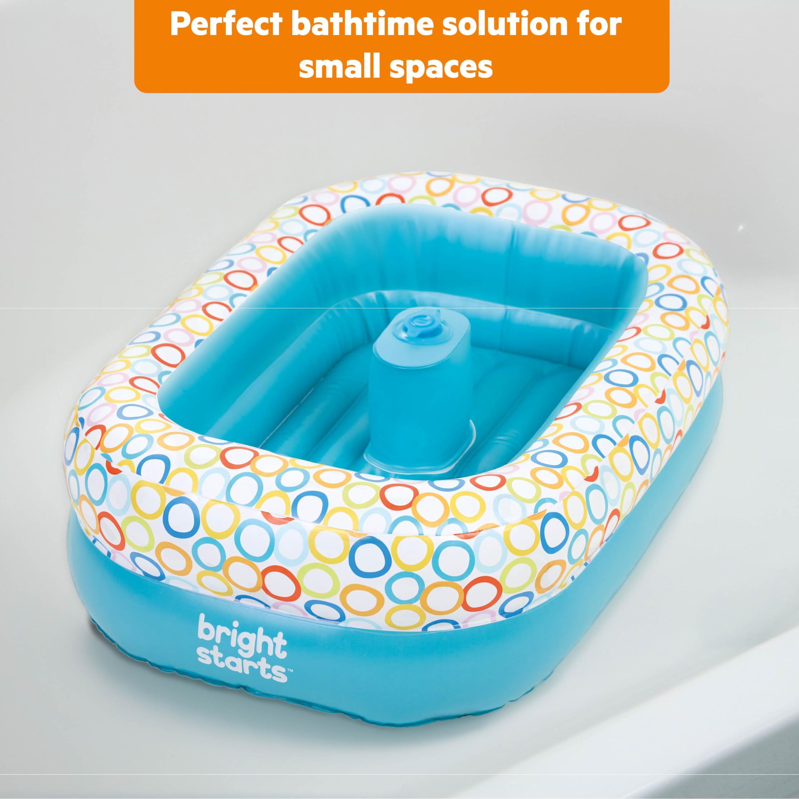 Bright Starts, 2 en 1 Bañera plegable y Piscina de Bolas, Bañera Hinchable para Bebé con Bomba de Aire Integrada y 8 Bolas Flotantes, Bañera inflable, Ideal para Bebés a partir de 6 meses