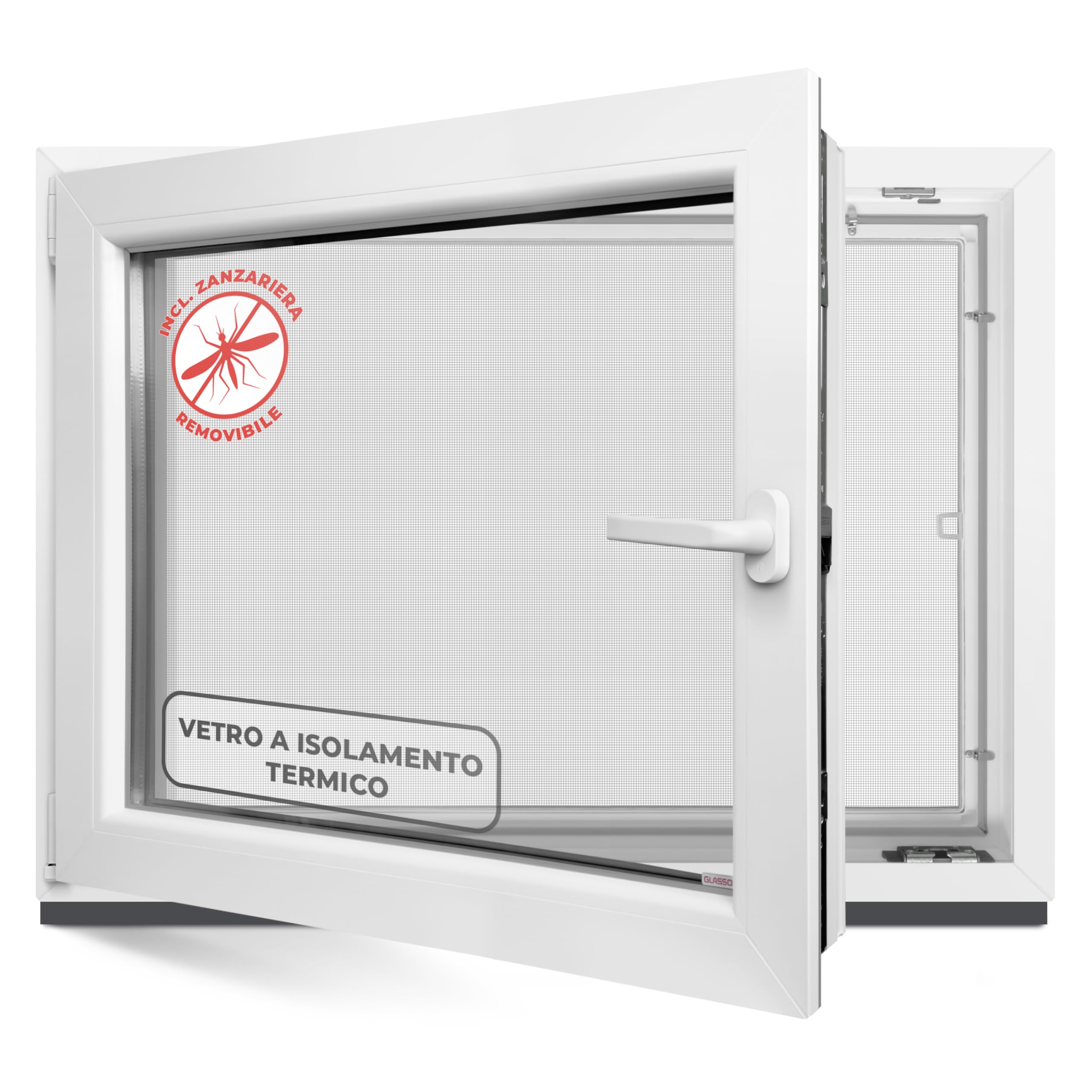 Finestra per cantina, 40 x 40 cm, 2 vetri, tutte le misure, finestre in plastica da 60 mm, profilo a sinistra, larghezza x altezza: 400 x 400 mm, perfetta per finestre da giardino, finestre del garage
