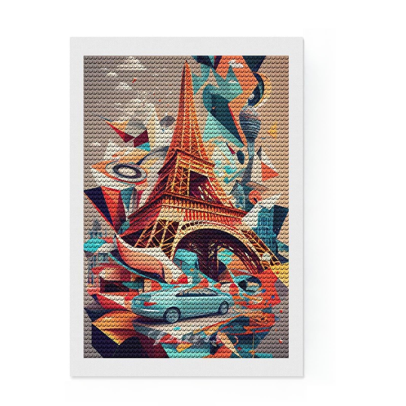 Junmoney Paris Eiffel Tower 3 DIY Diamond Art Canvas Kit 8"x12", for Teens, Creative Leisure Activity, Boho Decor, Festive Craft Gift