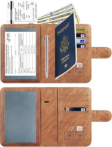 Miniatura 7 de LOHASLIFE - Funda para pasaporte y vacunas, funda tipo cartera de piel, cartera de viaje con bloqueo RFID para hombres y mujeres, 36952.00041666667