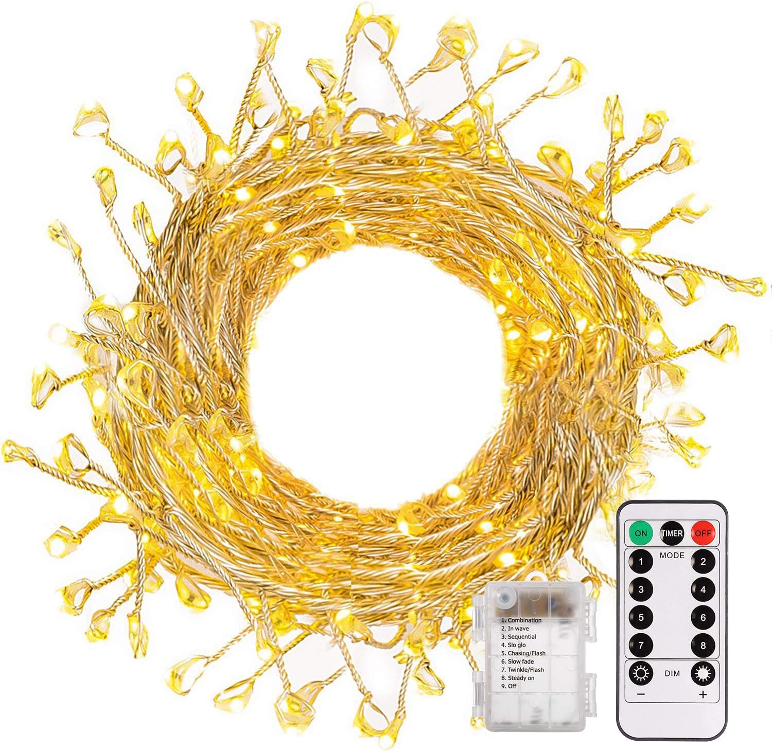 GREEMPIRE Fairy Lights, 200 LED String Lights Battery Operated with Remote Control, Christma Lights for Wedding Party Garden Festival Decoration, Warm White