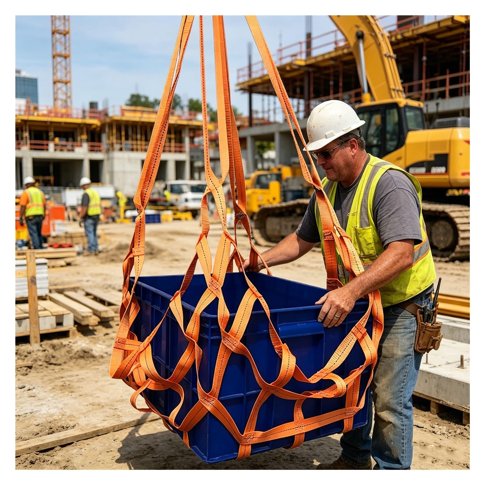 JYHHCYS Safety Lifting Cargo Net, Square Flat Nylon Sling Hoisting with Reinforced Straps, for Hoisting, Loading & Unloading, Tear-Resistant Polyester(1x1m - Load 300kg(10cm mesh))