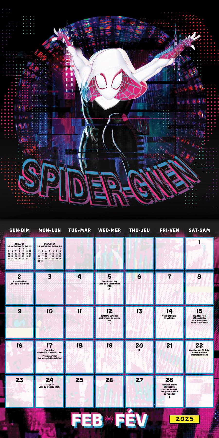 Calendario de pared 2025 Marvel Spider-Man: Beyond the Spider-Verse (francés bilingüe) (edición en inglés y francés)