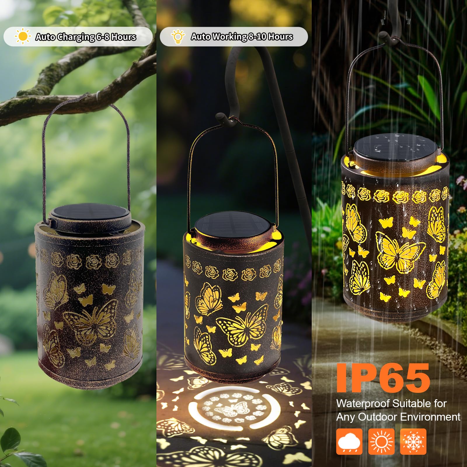 Lanterne solari per esterni, impermeabili, in metallo, luci da giardino, decorazione da appendere per patio, cortile, recinzione, portico, sentiero, regali per donne, mamma, nonna, festa della mamma