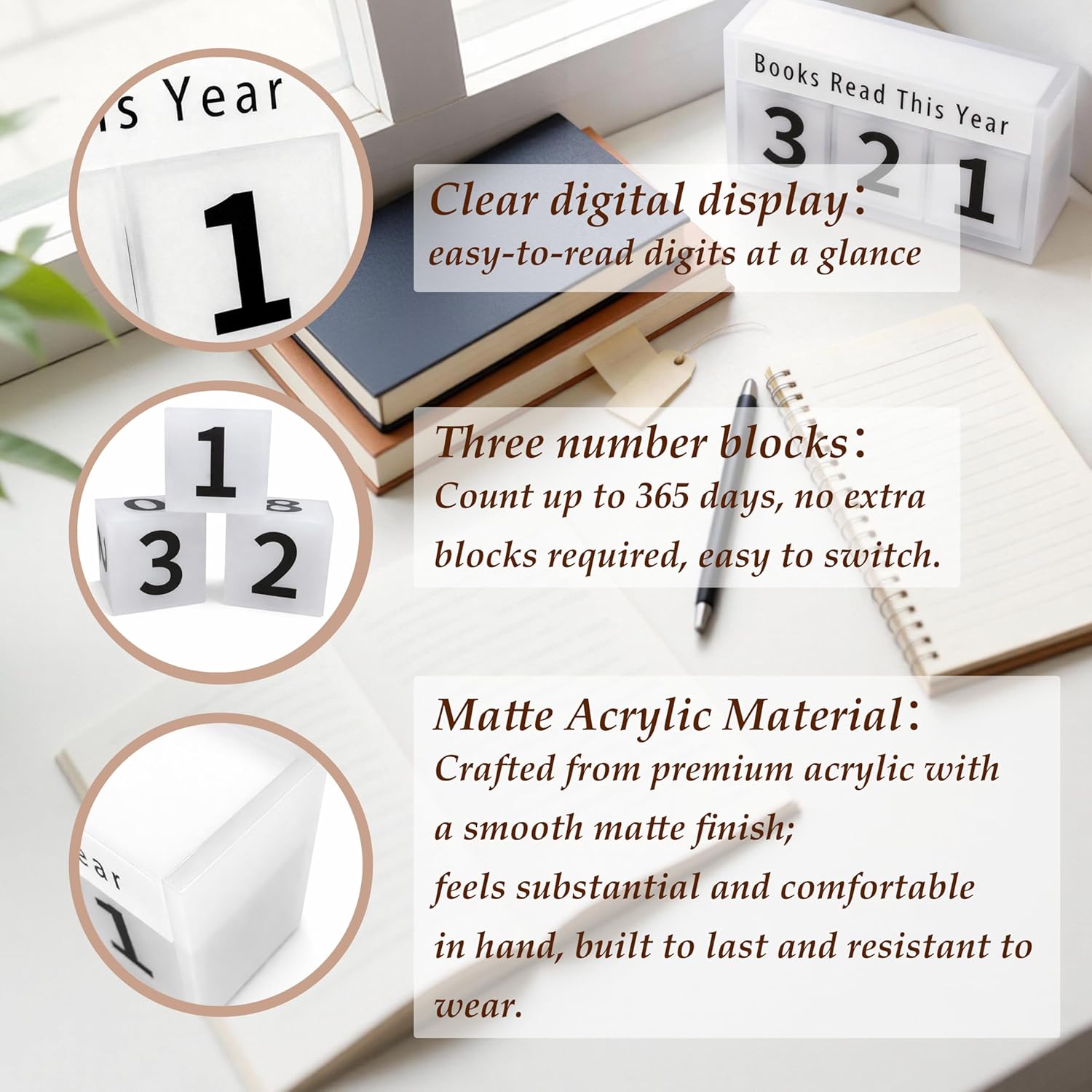 Books Read This Year Counter, Book Lovers Gifts Acrylic Reading Tracker, Bookish Gifts for Readers, Gifts for Book Lovers Women, Thoughtful Reading Challenge Display 0–365 (1) - Image 6