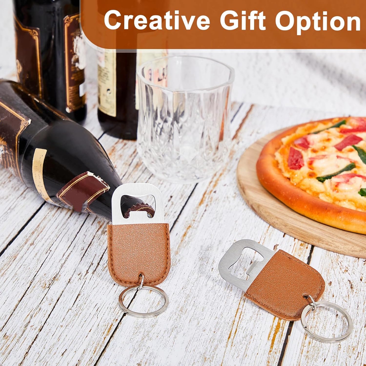 Maxcheck Dye Leather Bottle Opener Keychain Sublimation Beer Steel Bottle Opener PU Leather Keychain for Gift