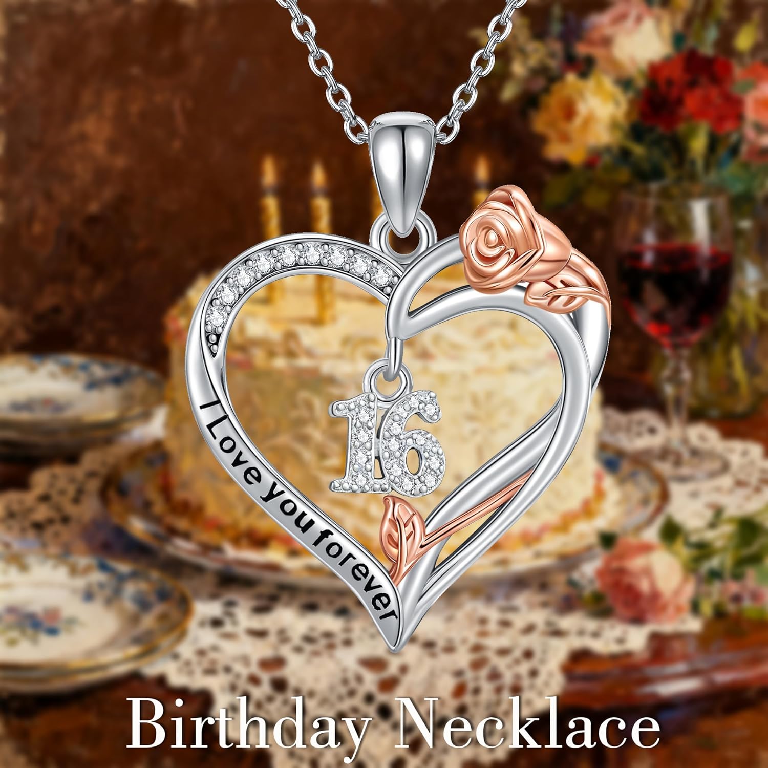 YAFEINI 16/18/21/25 Birthday Gift 925 Sterling Silver Heart Rose Birthday Pendant Necklace Jewellery for Women Gifts - Image 6