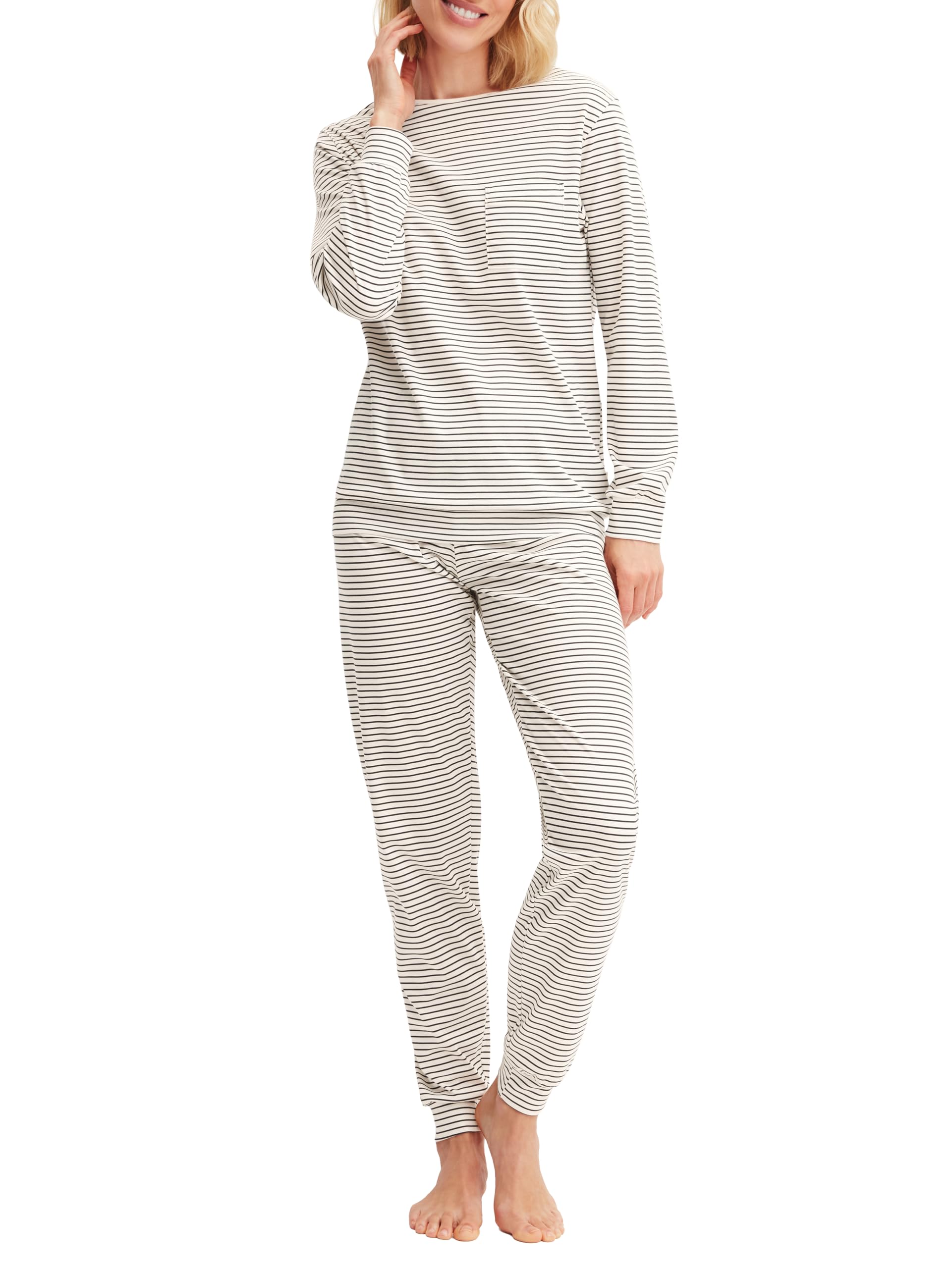 CALIDA Sweet Dreams Bündchen-Pyjama Damen | Schlafanzug aus 100% Baumwolle, Hose mit stoffbezogenem Gummibund