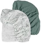 Muslin Mini Crib Sheets, 2 Pack for Baby Boy and Girl, Soft Breathable Stretchy Baby Pack N Play Mattress and Mini Cribs Sheet, Universal Fitted Portable/Mini Crib Mattresses (Bright Colors)