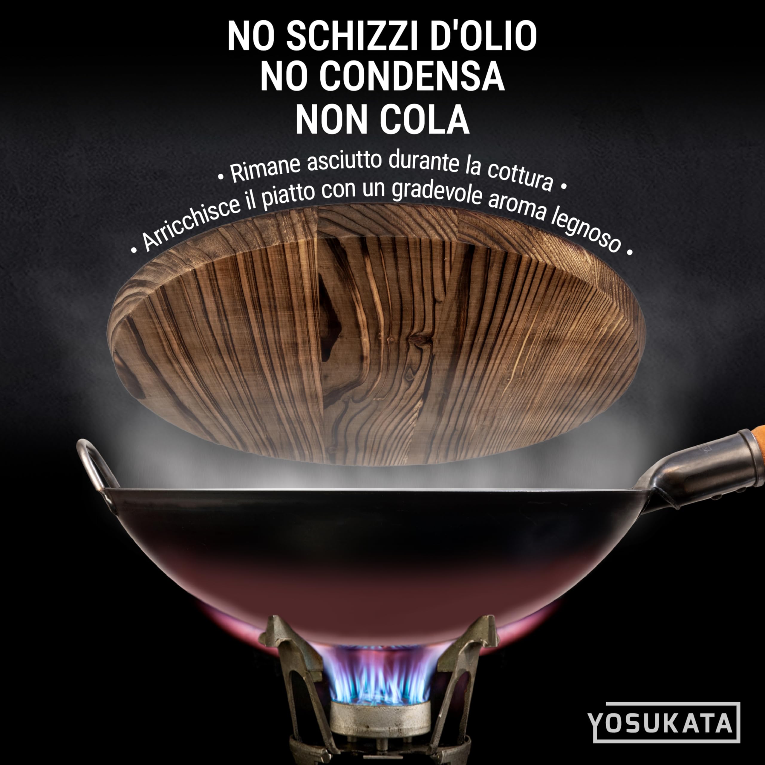 YOSUKATA Coperchio In Legno Per Wok 36 Cm – Coperchio Universale In Legno Naturale Senza Condensa Con Manico Ergonomico Per Padella – Accessorio Tradizionale Per Padelle Wok Di Alta Qualità