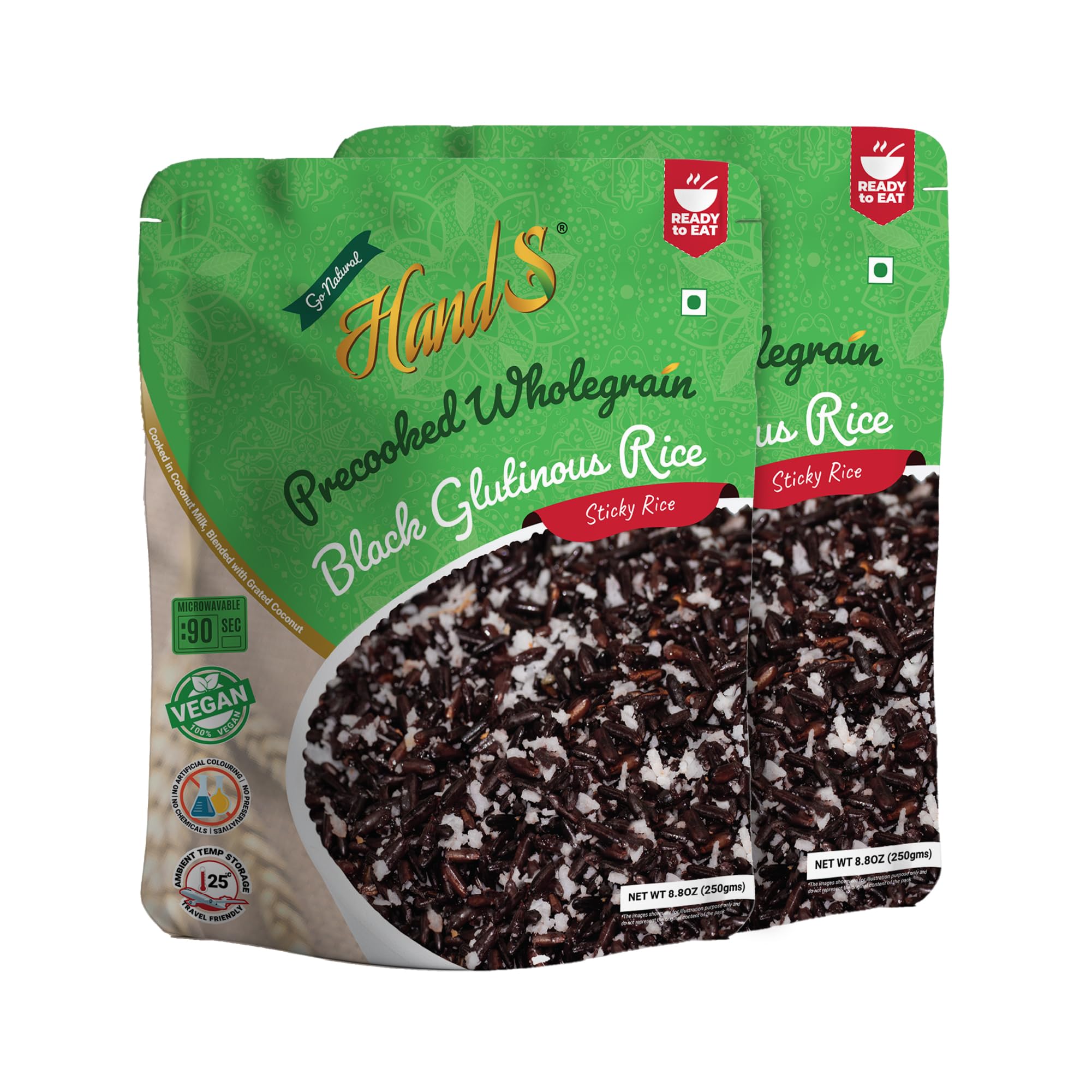 HandS Black Sticky Rice Ready to Eat | Glutinous Millet Style | For Breakfast & All Day Meal | Source of Protein & Fibre | Plant-Based Ingredients | 250g Each | Pack of 2-image-48