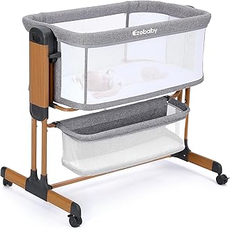 Ezebaby 3-in-1 Baby Bassinet, Rocking Baby Bassinets Bedside Sleeper, Adjustable Portable Crib for Newborn Infant with Wheels Storage Basket and Mesh Sides (Mid Gray)