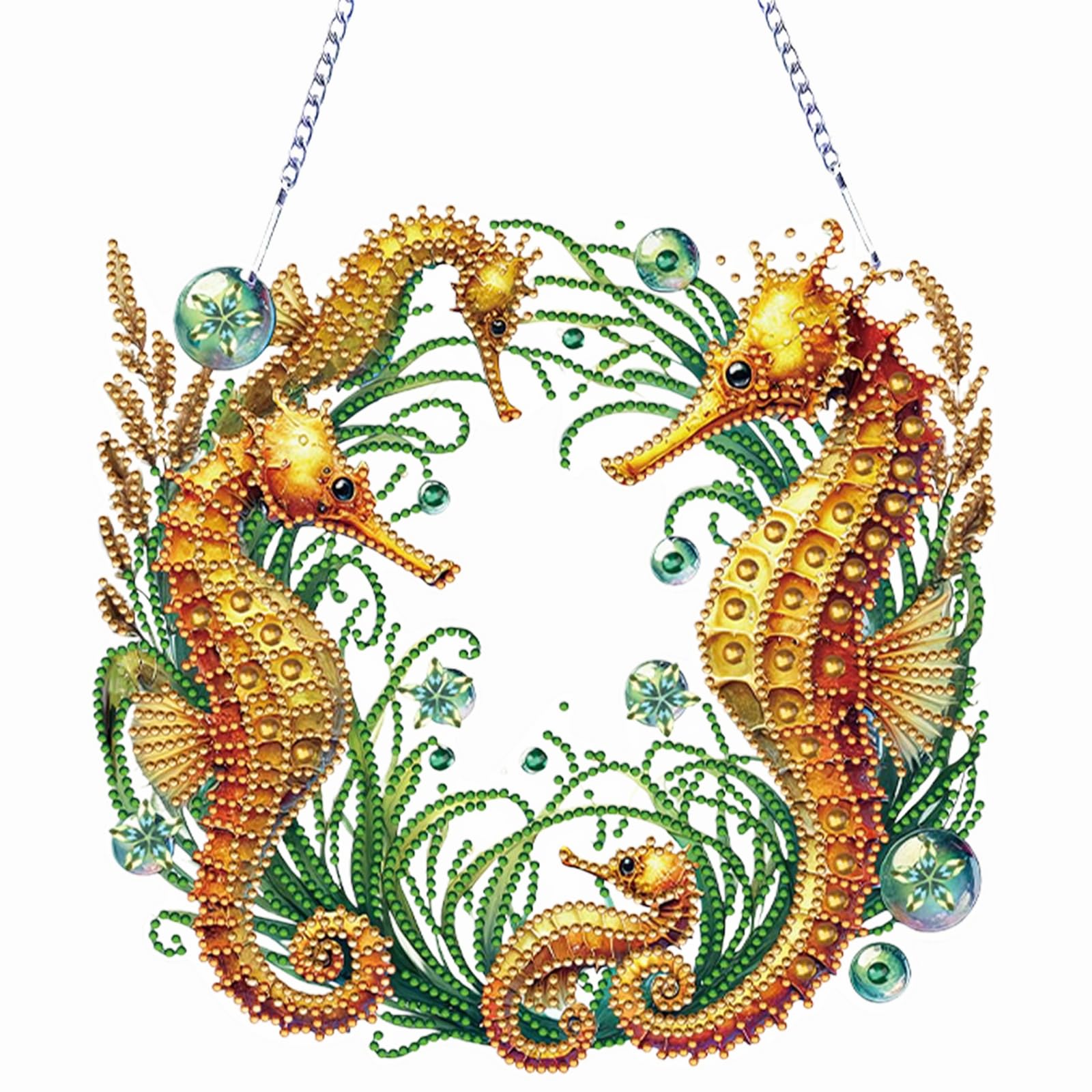 Diamond Art Suncatcher Kits -Crystal Gem Paint by Number Hanging Ornaments for Windows, Garden & Home Decor, DIY Wind Chime Craft for Adults(Seahorse-02)
