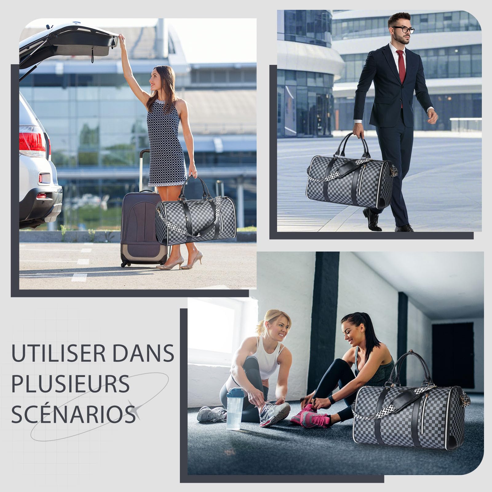 Sac porte-vêtements convertible 50 L, 2 en 1, poche chaussures imperméable, système anti-plis, idéal pour voyages travail et vacances (noir)