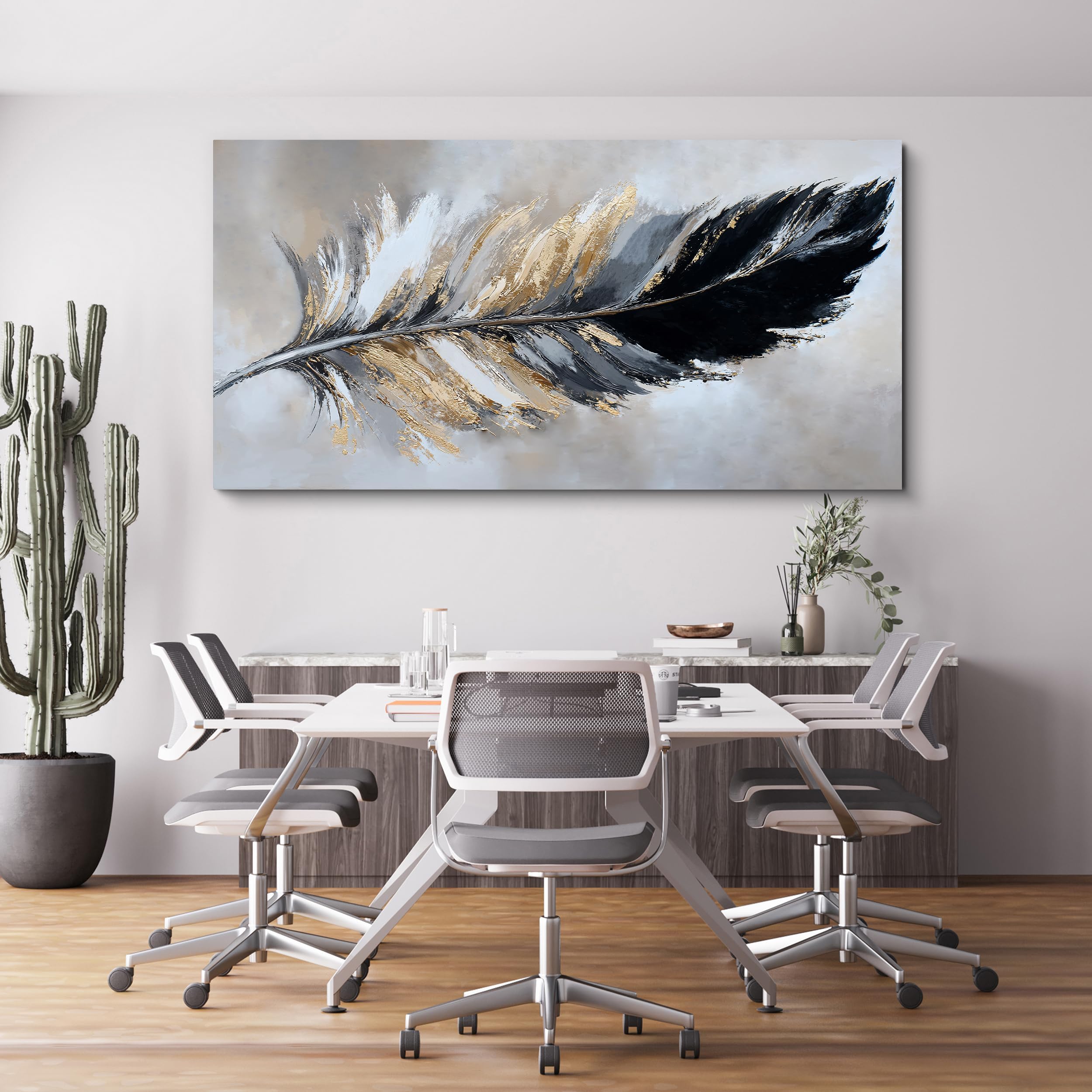 Aefouu Inner Frame Abstract Art Wall Decor Modern Home Decorations Black And Gold Minimalist Abstract Art Prints For Bedroom Dining Room Artwork(70X140cm/28X55in/Internal Frame)