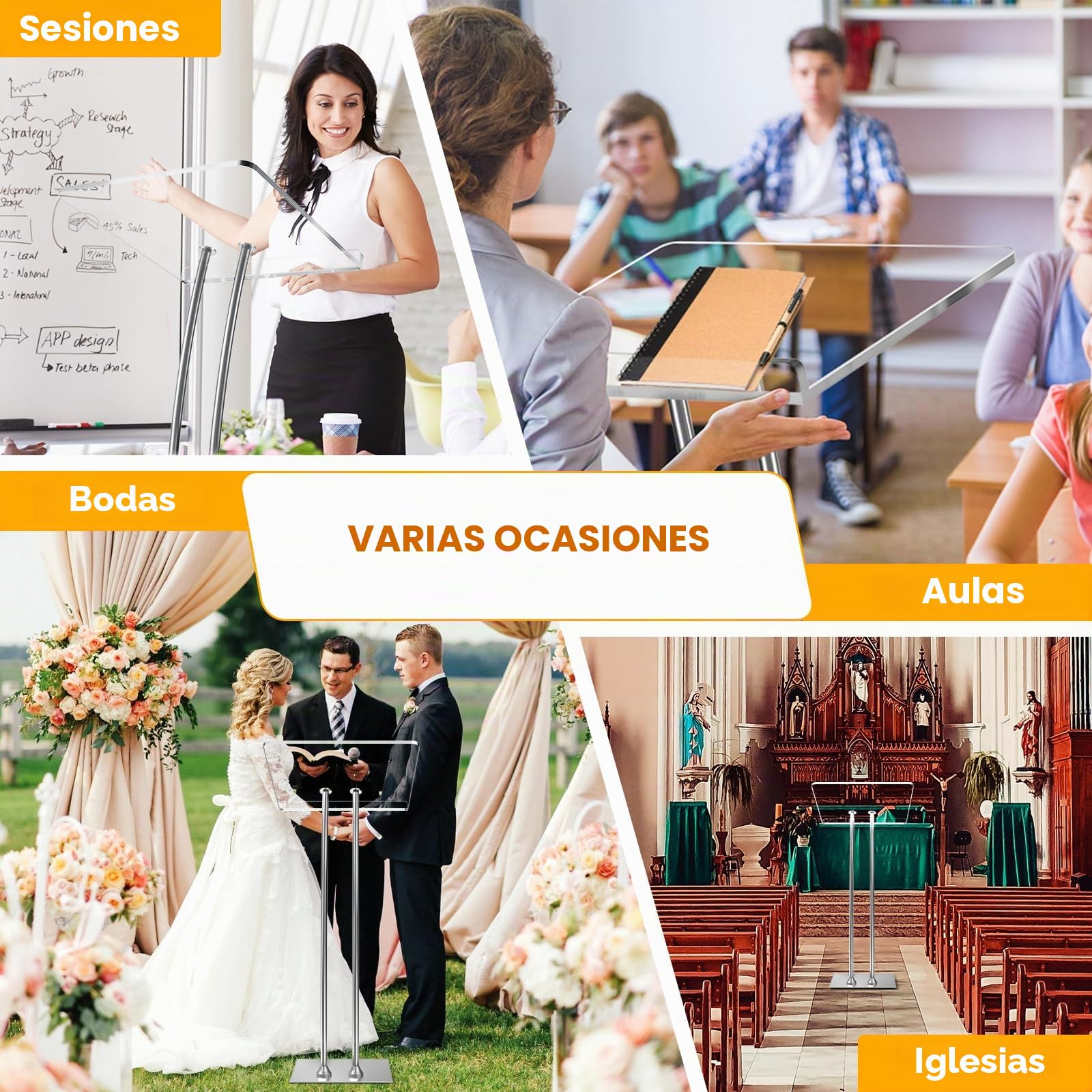 Atril de acrílico con fondo estable de hierro, púlpitos para iglesias con encimera acrílica de 10 mm de grosor, púlpito multifunción para aula moderna, conciertos, bodas, conferencias y eventos
