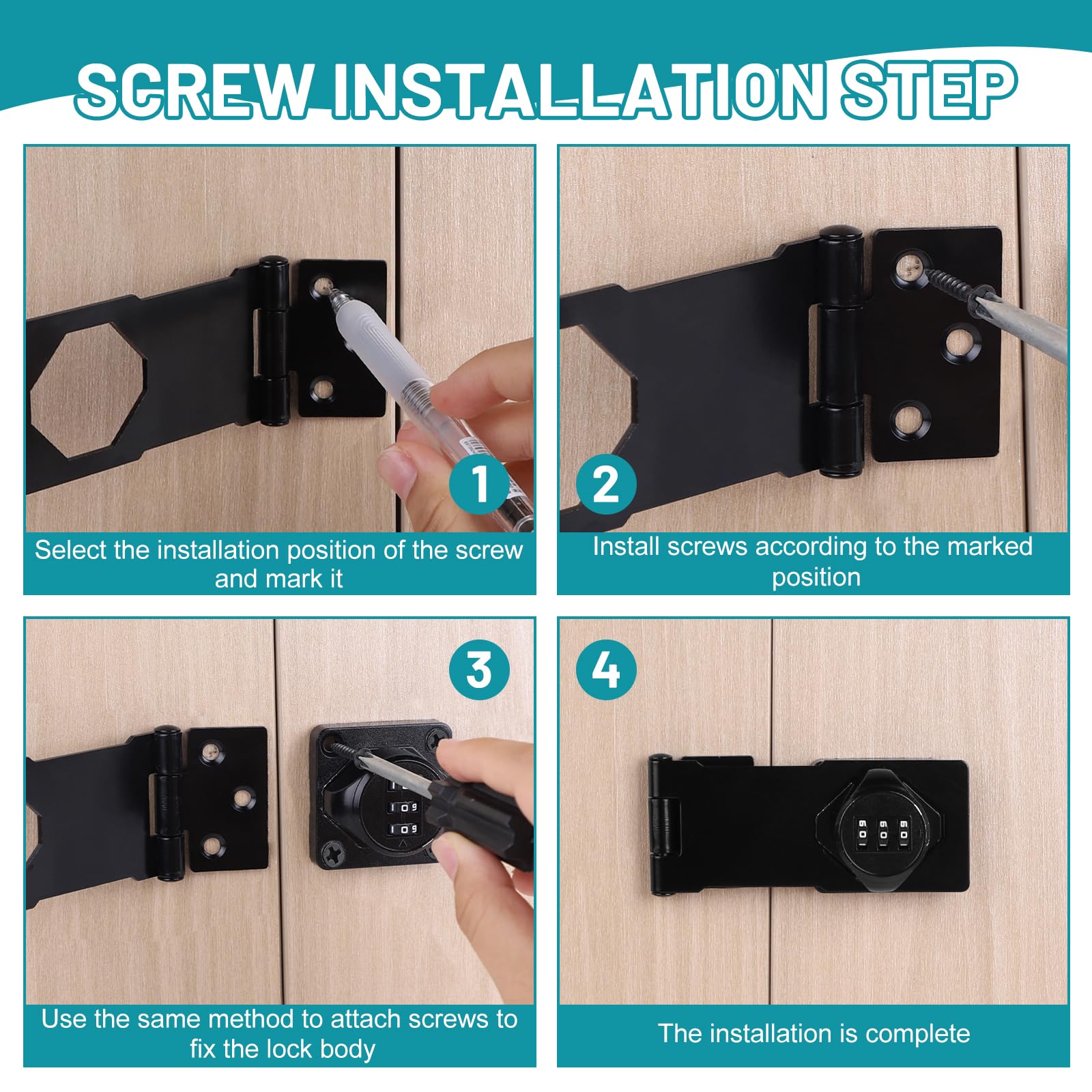 1 pieza Cerradura mecánica con combinación de 4. 5in cerraduras de hasp contraseña Cerradura de combinación de 3 dígitos con tornillo Cerradura de seguridad para puertas, cajones, Negro