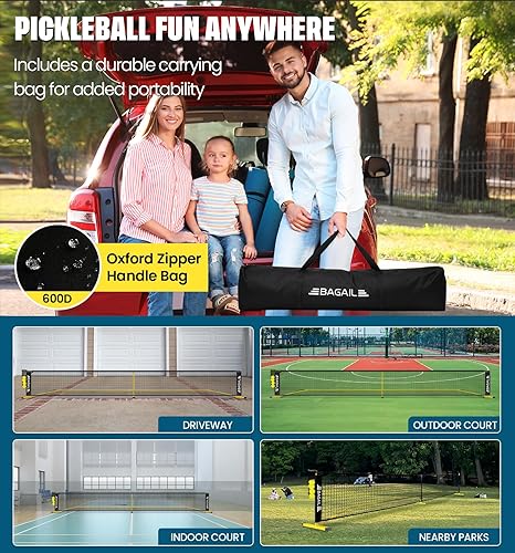 Miniatura 7 de BAGAIL Portable Pickleball Net Set with Wheels, 22 FT Regulation Size & 11 FT Half Court Size 2-in-1 Pickle Ball Net with Ball Collector, Carry Bag,