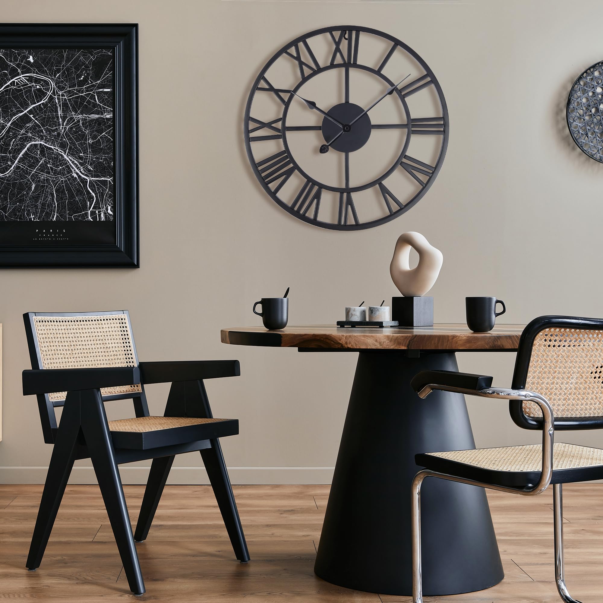 Lafocuse 40cm Orologio da Parete Grande Nero, Silenzioso Metallo Numeri Romani Orologi con 2 Paia di Lancette, Moderno Decorativo Arredamento Casa per Soggiorno Camera da Letto Ufficio Cucina