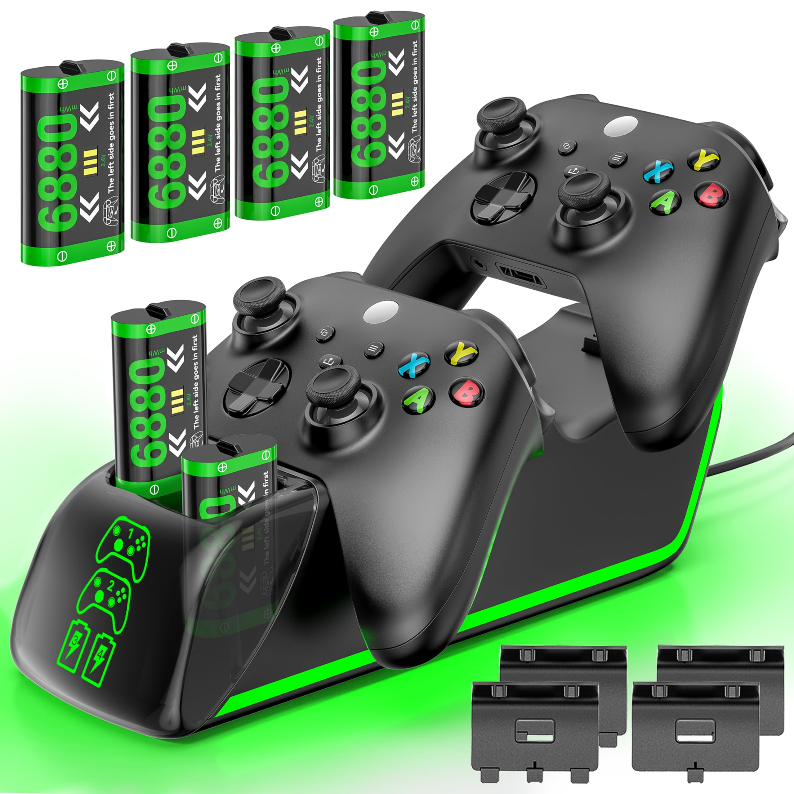 4-in-1 Charger for Xbox Series/One X|S Controllers, with 4× 6880mWh Rechargeable Battery Packs,Charges Dual Remotes &amp; Batteries Simultaneously,Upgraded Quad Charging Dock Station for Xbox Gamer Gift