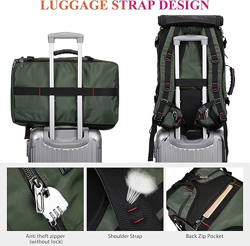 Miniatura 5 de WITZMAN Mochila de viaje de mano para hombres y mujeres, aprobada por aerolíneas, mochila convertible de nailon para equipaje (B682 verde militar)
