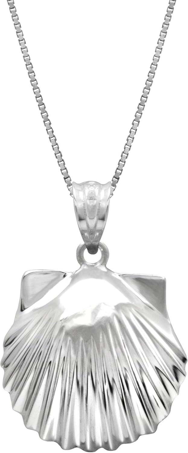 Honolulu Jewelry Company Sterling Silver High Polished Seashell Necklace Pendant with 18" Box Chain