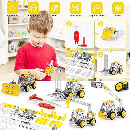 Miniatura 3 de BESTYMXY Juguetes de construcción de troncos, kit de modelos de vehículos de ingeniería de metal, 330 piezas de juegos de erectores para niños de 8