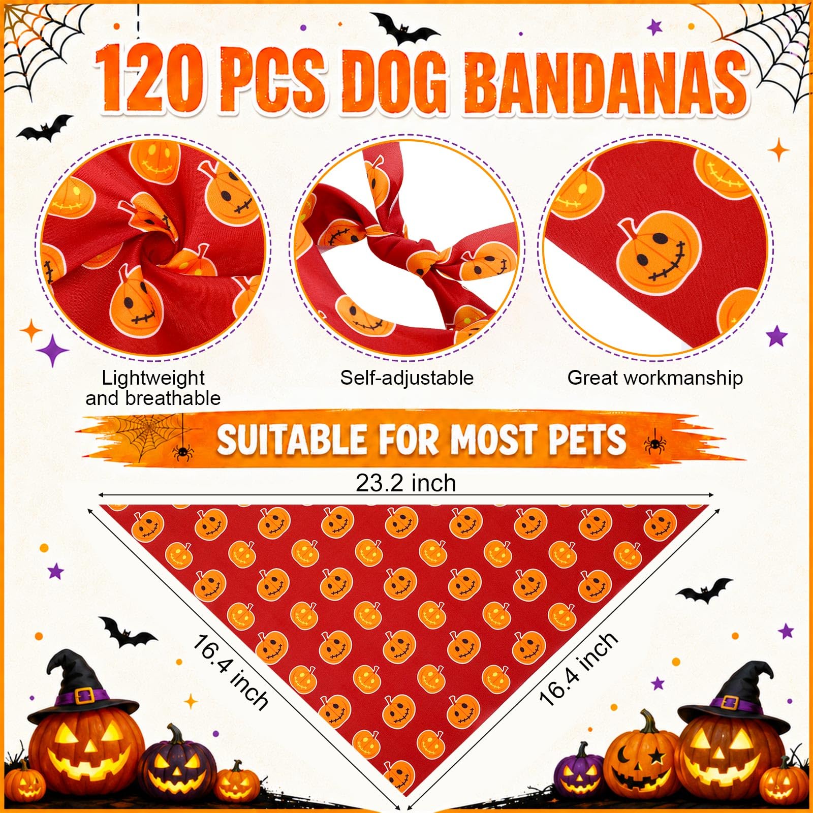 Sanwuta 120 bandane triangolari per cani di Halloween, lavabili, bavaglini regolabili per animali domestici di piccola e media taglia, 30 stili