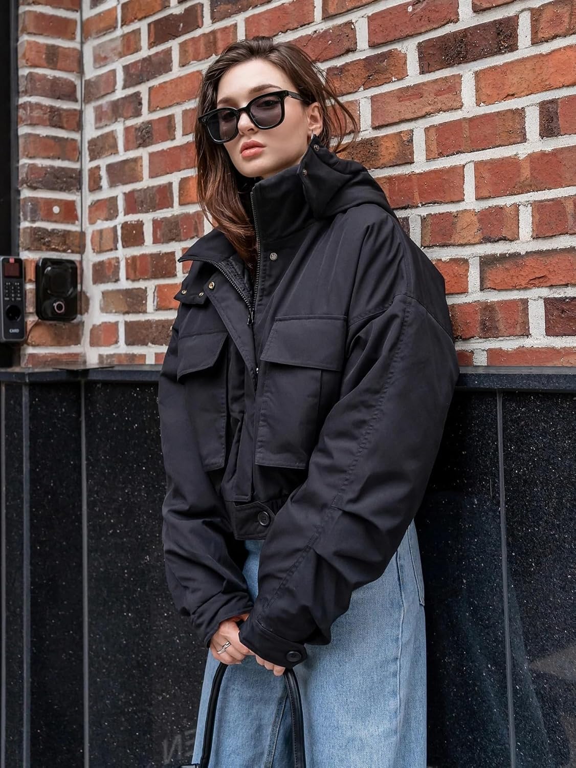 Women's Trench Coat Drop Shoulder Casual Pocket Hooded Pockets Coat Long Sleeve Classic Overcoat