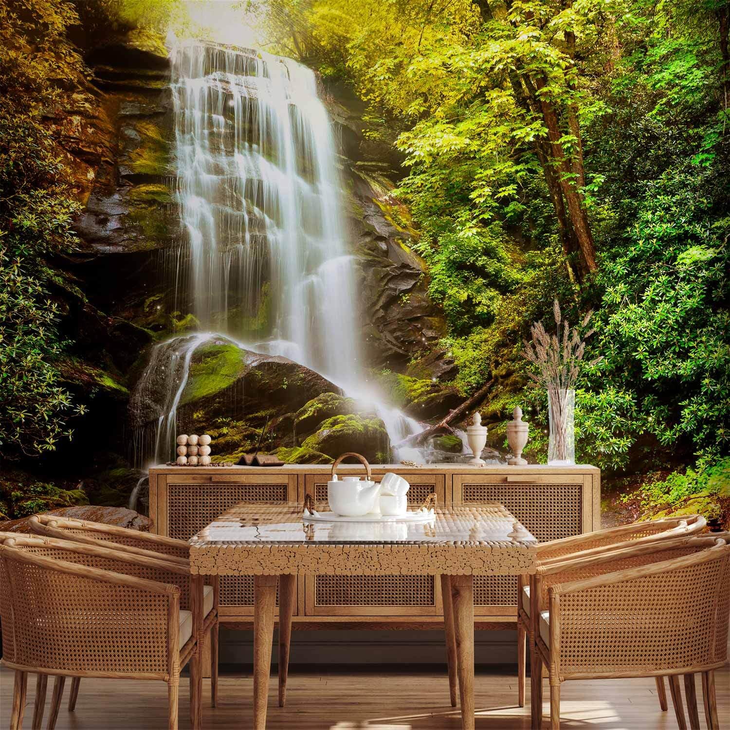 decomonkey Fototapete Wald Wasserfall, 450x315 cm, XL, Natur Landschaft | Vlies, Schlafzimmer, Wohnzimmer, Tapete, Fototapeten, Tapeten, Vliestapete, Wandtapete, moderne, Wandbild, Wand