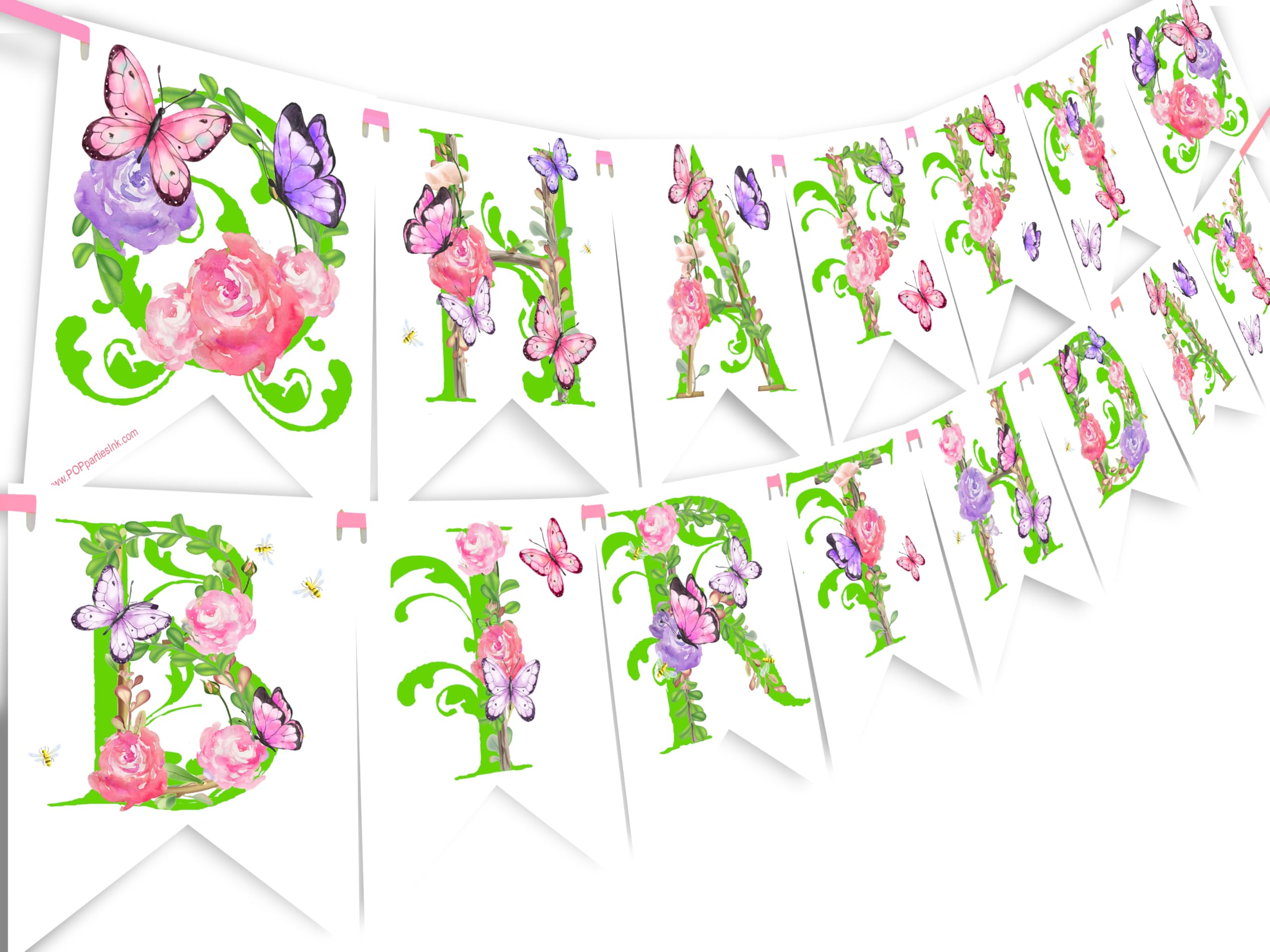 Garden Butterfly Birthday Banner Pennant - Garden Party Decorations - Butterfly Party Supplies